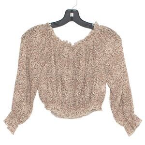 Polly Womens Top Crop Off Shoulder Animal Print Semi Sheer Brown Size 4 FO